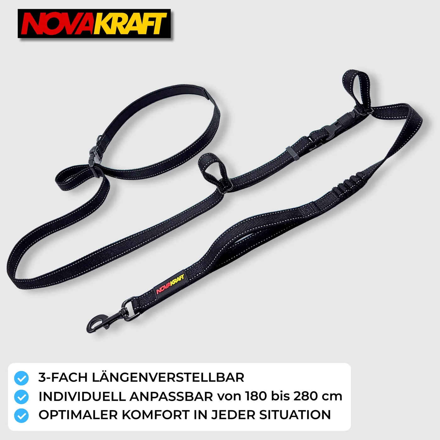 3-fach längenverstellbar von 180 bis 280 cm — Schwarz