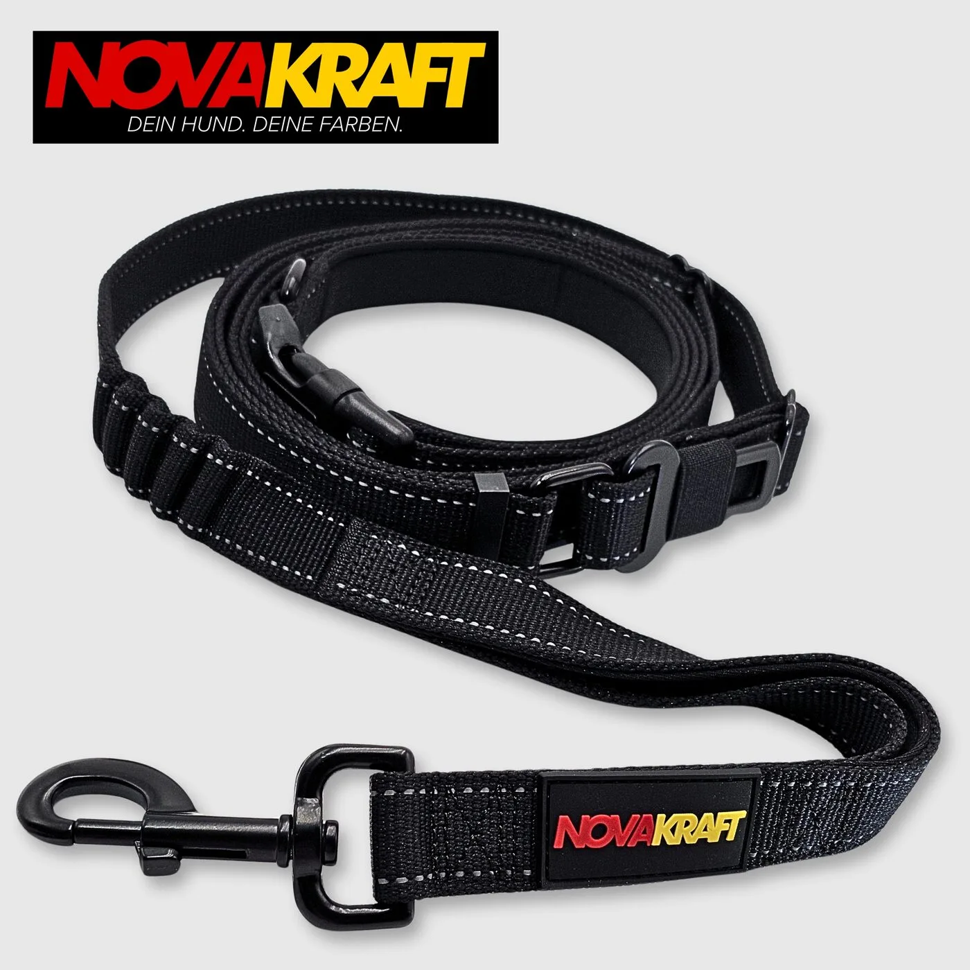 NOVAKRAFT Hundeleine 3-fach Schwarz — Detailansicht